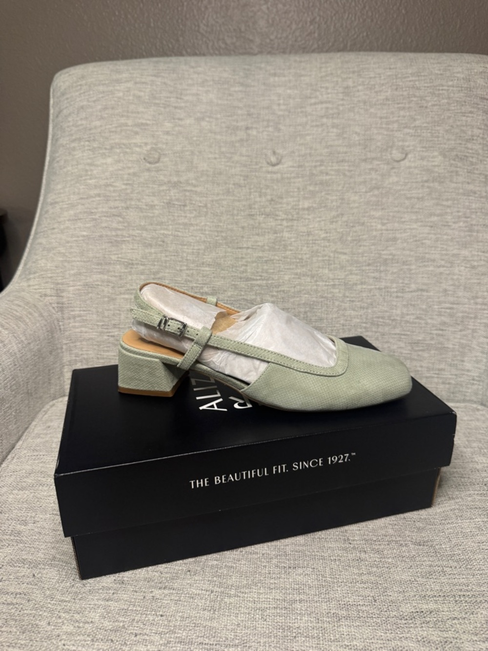 Harper Sage Green Slingback Block Heel Mules